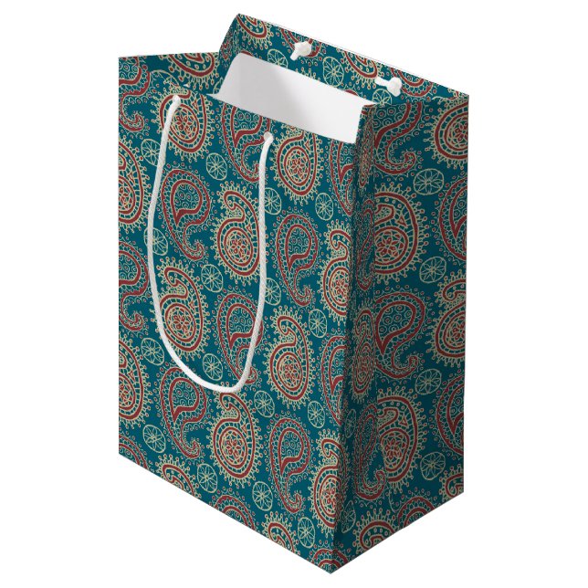 Heffalumps Red Blue Beige Paisley Gift Bag (Front Angled)