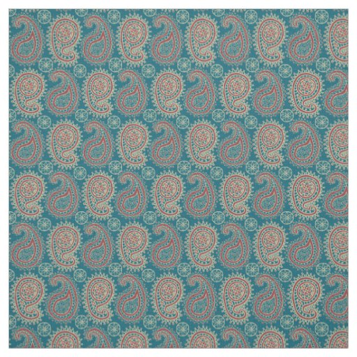 Heffalumps Red Blue Beige Paisley Pattern Fabric