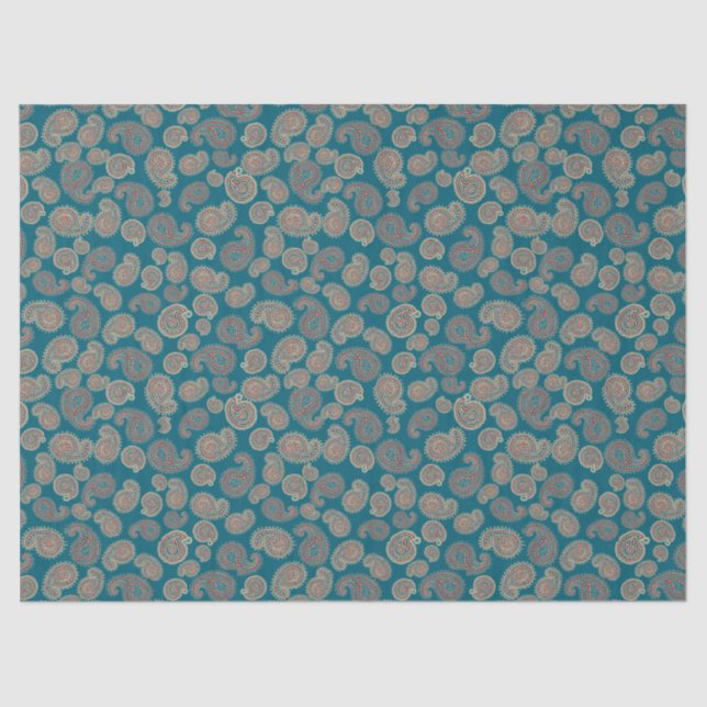 Heffalumps Red Blue Beige Paisley Tissue Paper (Front)