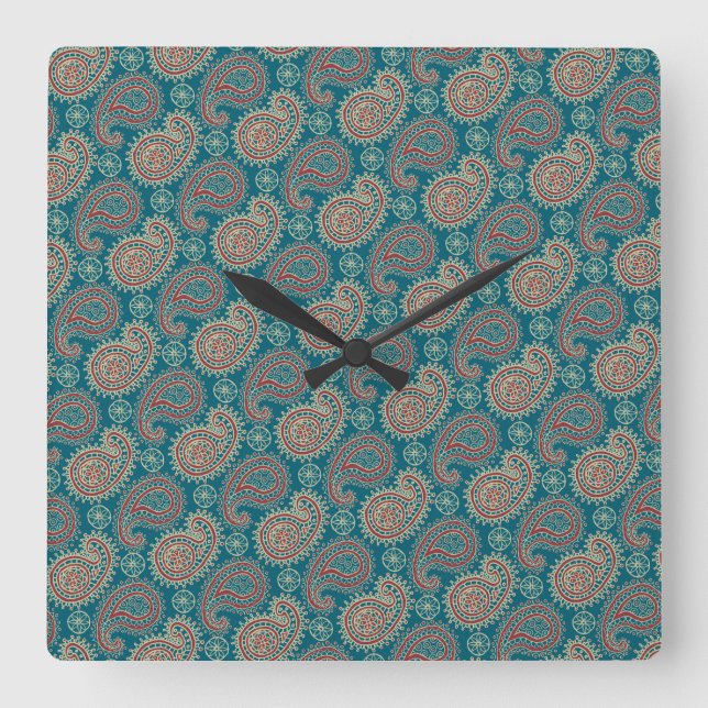 Heffalumps Red Blue Beige Paisley Wall Clock (Front)