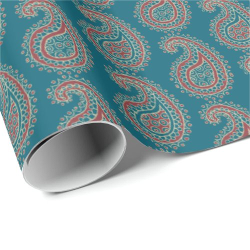 Heffalumps Red Blue Beige Paisley Wrapping Paper