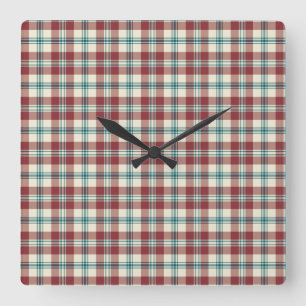 Heffalumps Red, Blue, Beige Plaid Wall Clock