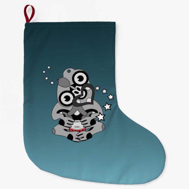 Hei Tiki New Zealand Drum Maori design Large Christmas Stocking (Front)