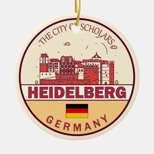 Heidelberg Germany City Skyline Emblem Ceramic Ornament (Front)