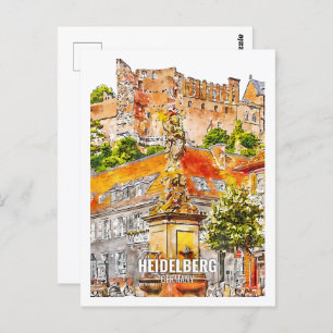 Heidelberg Germany Famous Travel Place Watercolor Postcard