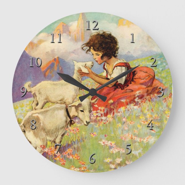 “Heidi and Her Goats” by Jessie Willcox Smith Large Clock (Front)