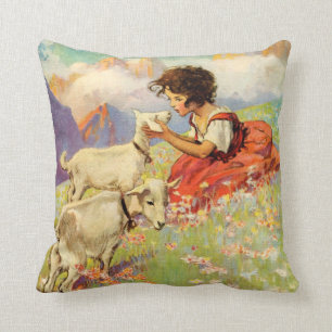 “Heidi and Her Goats” by Jessie Willcox Smith Throw Pillow