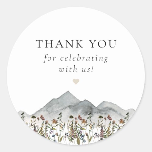 HEIDI Bohemian Wildflower Mountain Thank You Classic Round Sticker