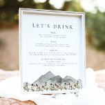 HEIDI Boho Mountain Flower Let's Drink Bar Menu Poster<br><div class="desc">This bar menu sign features watercolor mountains and wildflowers paired with a clean,  modern layout. Perfect for any rustic boho occasion. All wording is editable!</div>