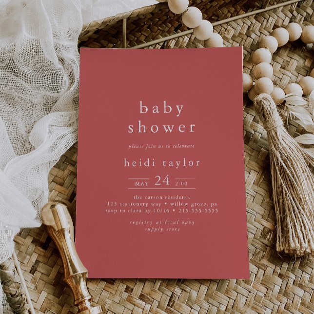 HEIDI Boho Red Summer Girl Simple Baby Shower Invitation (HEIDI Boho Red Summer Girl Simple Baby Shower Invitation)