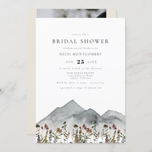 HEIDI Boho Watercolor Mountain Wildflower Bridal Invitation