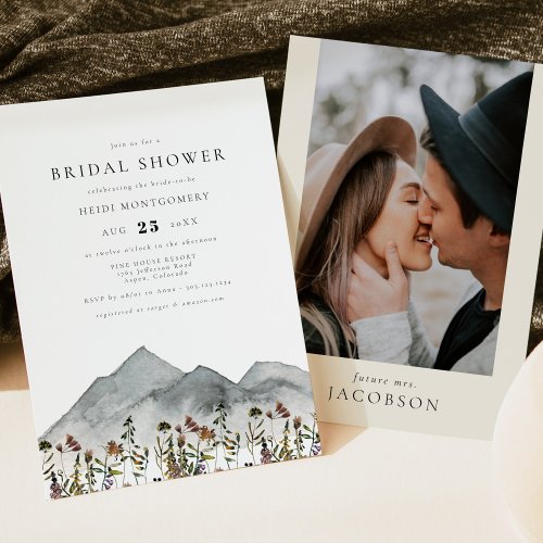 HEIDI Boho Watercolor Mountain Wildflower Bridal Invitation