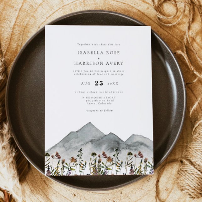 Discover HEIDI Boho Watercolor Mountain Wildflower Wedding Invitation