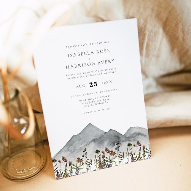 Discover HEIDI Boho Watercolor Mountain Wildflower Wedding Invitation