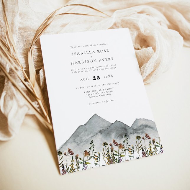 Discover HEIDI Boho Watercolor Mountain Wildflower Wedding Invitation