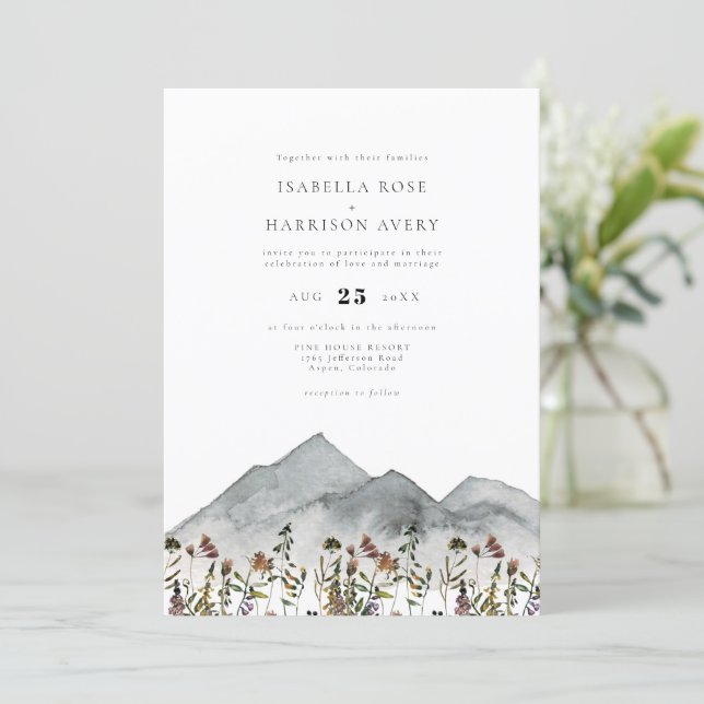 Discover HEIDI Boho Watercolor Mountain Wildflower Wedding Invitation