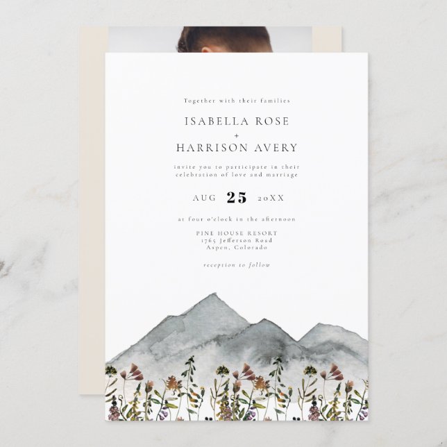 Discover HEIDI Boho Watercolor Mountain Wildflower Wedding Invitation