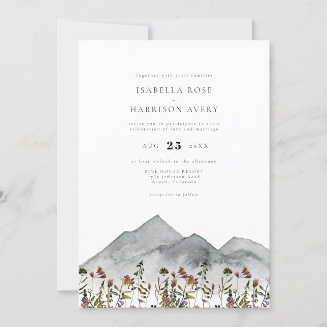 Discover HEIDI Boho Watercolor Mountain Wildflower Wedding Invitation