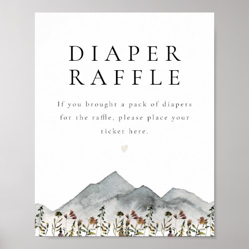 HEIDI Boho Wildflower Mountain Baby Diaper Raffle Poster