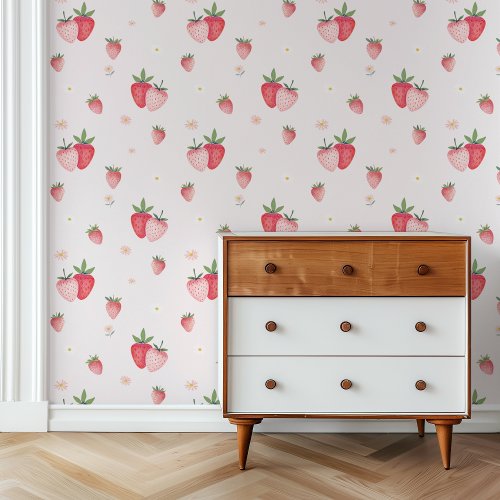 HEIDI Cute Pink Boho Strawberry Baby Girl Nursery Wallpaper