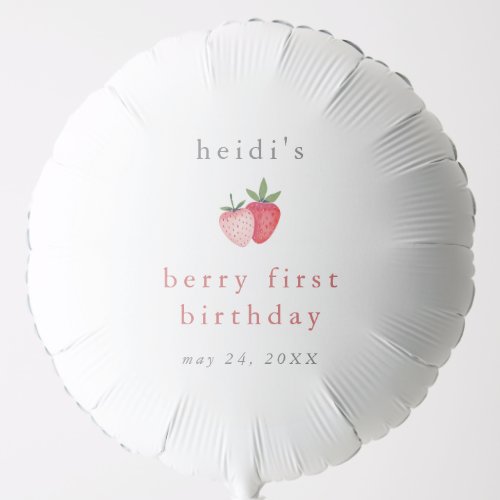 HEIDI Cute Strawberry Girl Berry First Birthday Balloon