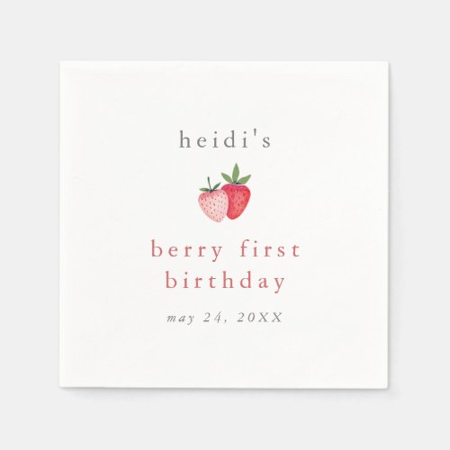HEIDI Cute Strawberry Girl Berry First Birthday Napkins