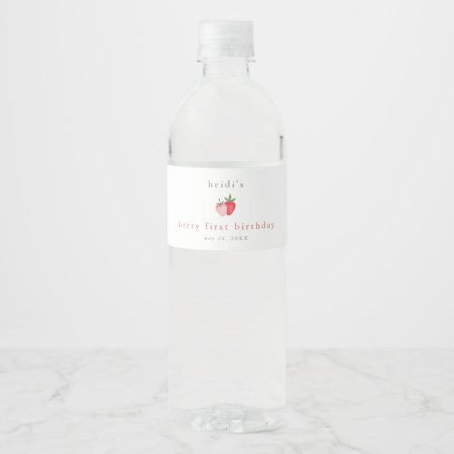 HEIDI Cute Strawberry Girl Berry First Birthday Water Bottle Label