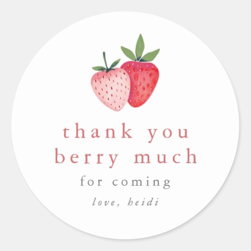 HEIDI Cute Strawberry Thank You Berry Much Favor Classic Round Sticker