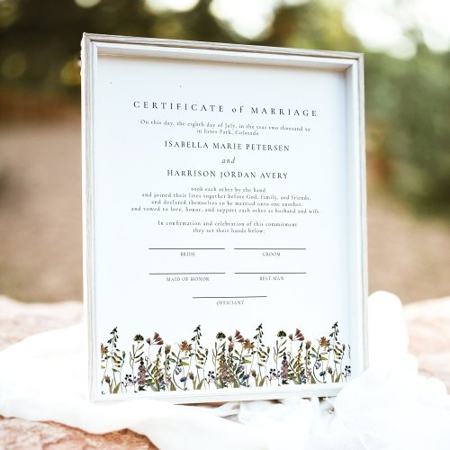 HEIDI Mountain Wildflower Marriage Certificate Poster
