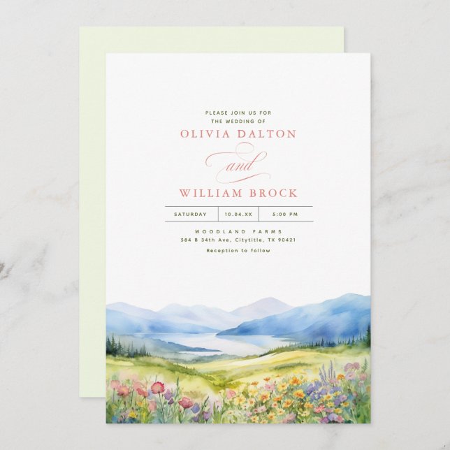 Heidi Mountains Wildflowers Wedding 4 Photos Invitation (Front/Back)