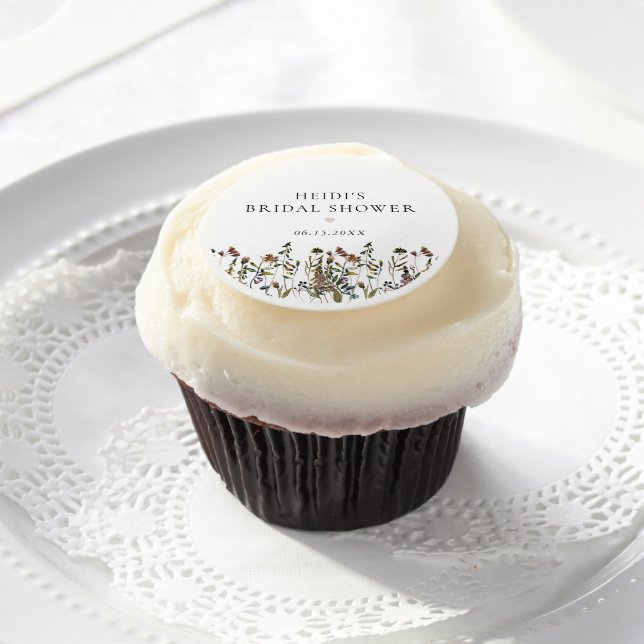 HEIDI Muted Tone Boho Wildflower Bridal Shower Edible Frosting Rounds (Cupcake)