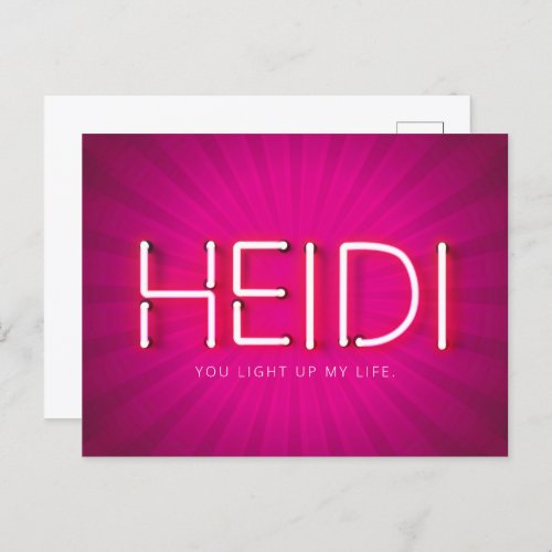 Heidi name in glowing neon lights postcard