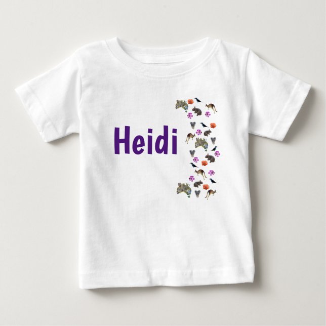 Heidi, Name Logo With Australian Wildlife,  Baby T-Shirt (Front)