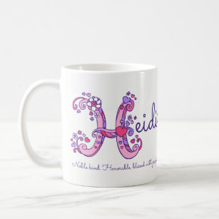 Heidi name meaning heart flower H monogram mug