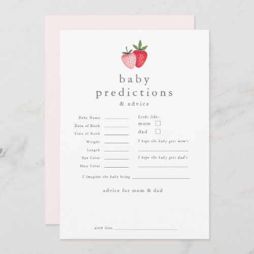 HEIDI Pink Baby Predictions Baby Shower Game Card