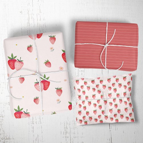 HEIDI Pink Berry Boho Strawberry Girl Baby Shower Wrapping Paper Sheets