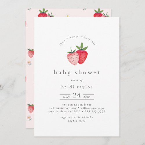 HEIDI Pink Berry Sweet Strawberry Girl Baby Shower Invitation