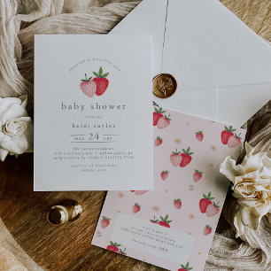 HEIDI Pink Berry Sweet Strawberry Girl Baby Shower Invitation