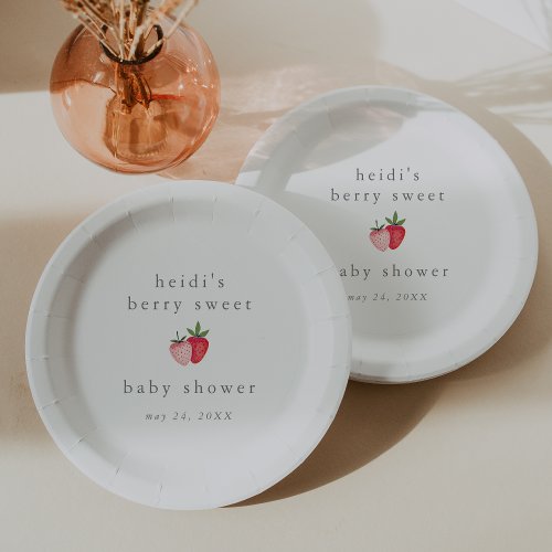 HEIDI Pink Berry Sweet Strawberry Girl Baby Shower Paper Plates