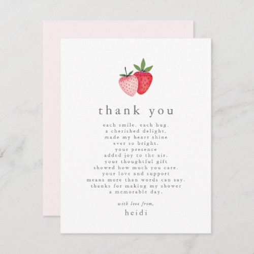 HEIDI Pink Berry Sweet Strawberry Girl Baby Shower Thank You Card