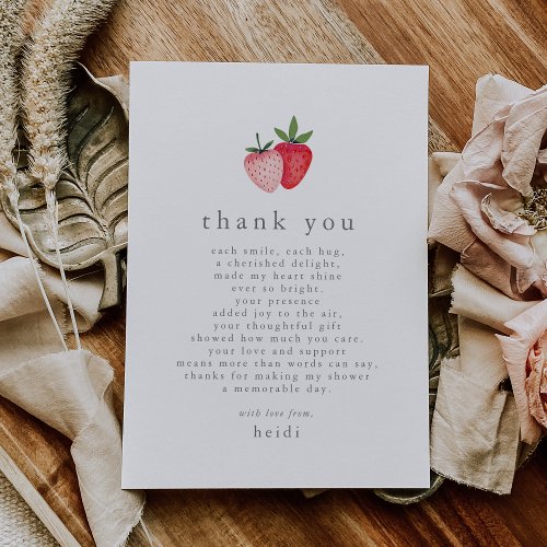 HEIDI Pink Berry Sweet Strawberry Girl Baby Shower Thank You Card