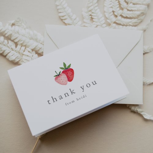 HEIDI Pink Berry Sweet Strawberry Girl Baby Shower Thank You Card