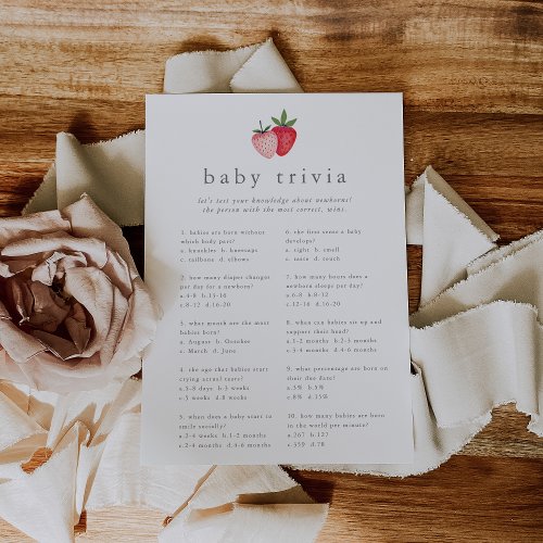 HEIDI Pink Strawberry Baby Shower Trivia Game Card