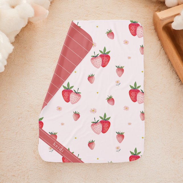 HEIDI Pink Strawberry Boho Girl Name Baby Blanket (HEIDI Pink Strawberry Pattern Baby Girl Nursery Wallpaper)
