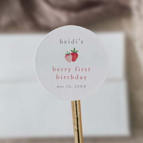 HEIDI Pink Strawberry Girl Berry First Birthday Classic Round Sticker