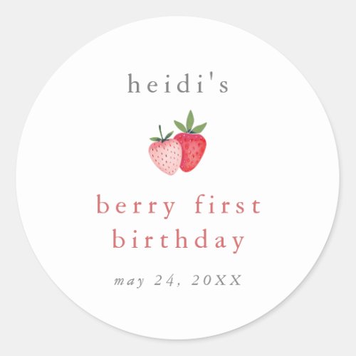 HEIDI Pink Strawberry Girl Berry First Birthday Classic Round Sticker