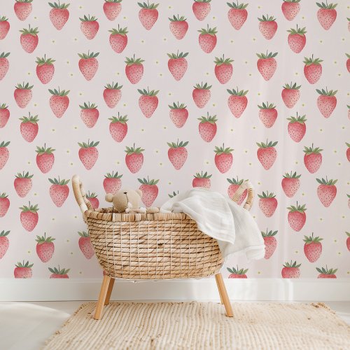 HEIDI Pink Strawberry Pattern Baby Girl Nursery Wallpaper