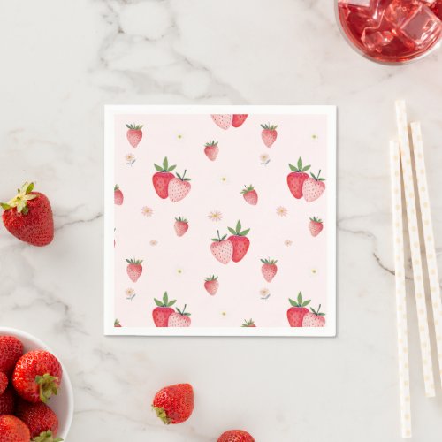 HEIDI Pink Strawberry Pattern Girl Baby Shower Napkins