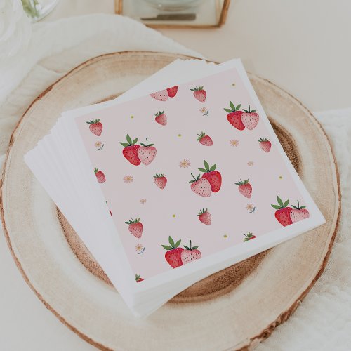 HEIDI Pink Strawberry Pattern Girl Baby Shower Napkins