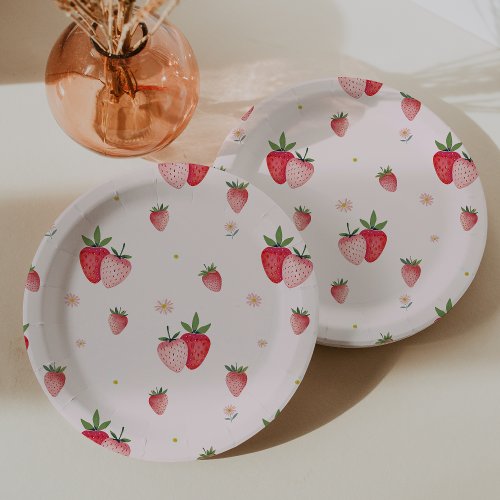 HEIDI Pink Strawberry Pattern Girl Baby Shower Paper Plates